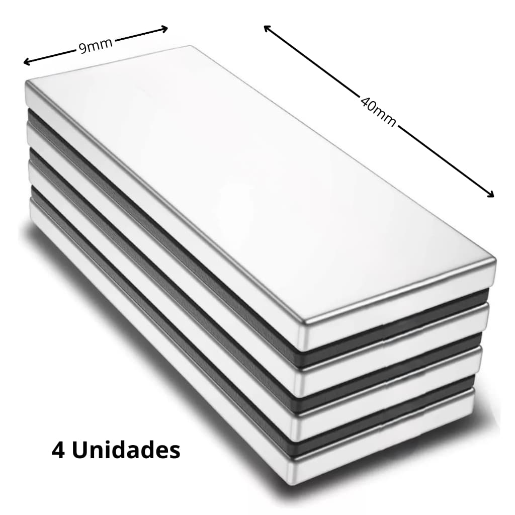 Imã De Neodímio Super Forte 40mm X 9mm X 2mm 40x9x2 - 4 Peças
