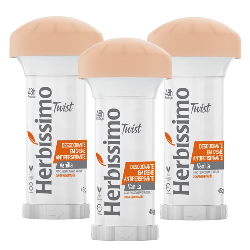 Kit Desodorante Twist Antitranspirante Vanilla Herbissimo 45g (3 unidades)
