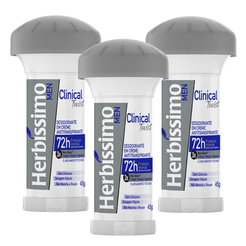 Kit Desodorante Twist Antitranspirante Herbíssimo Clinical Men 45G (3 unidades)