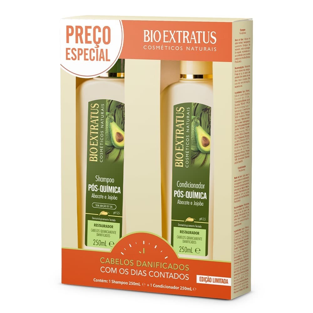 Bio Extratus Kit Pós Química Restauração Cabelos Danificados LANÇAMENTO (Shampoo e Condicionador 250ml)