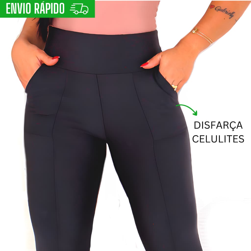 Legging Feminina Flanelada Calça Legging Montaria Cintura Alta Com Bolsos Zero transparência