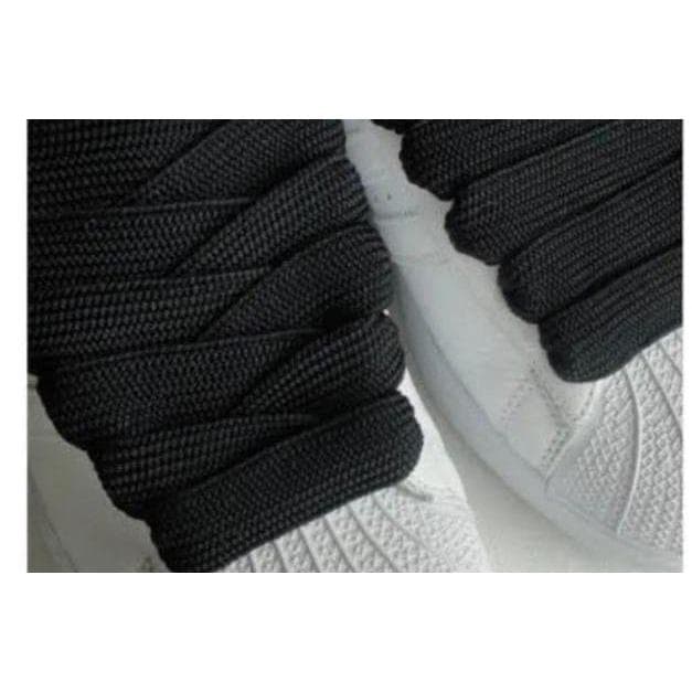 2 Pares De Cadarço Chato Grosso BBoy Fat Lace 1,20 Cm Largura 17 mm Cores Preto  Branco e Roxo