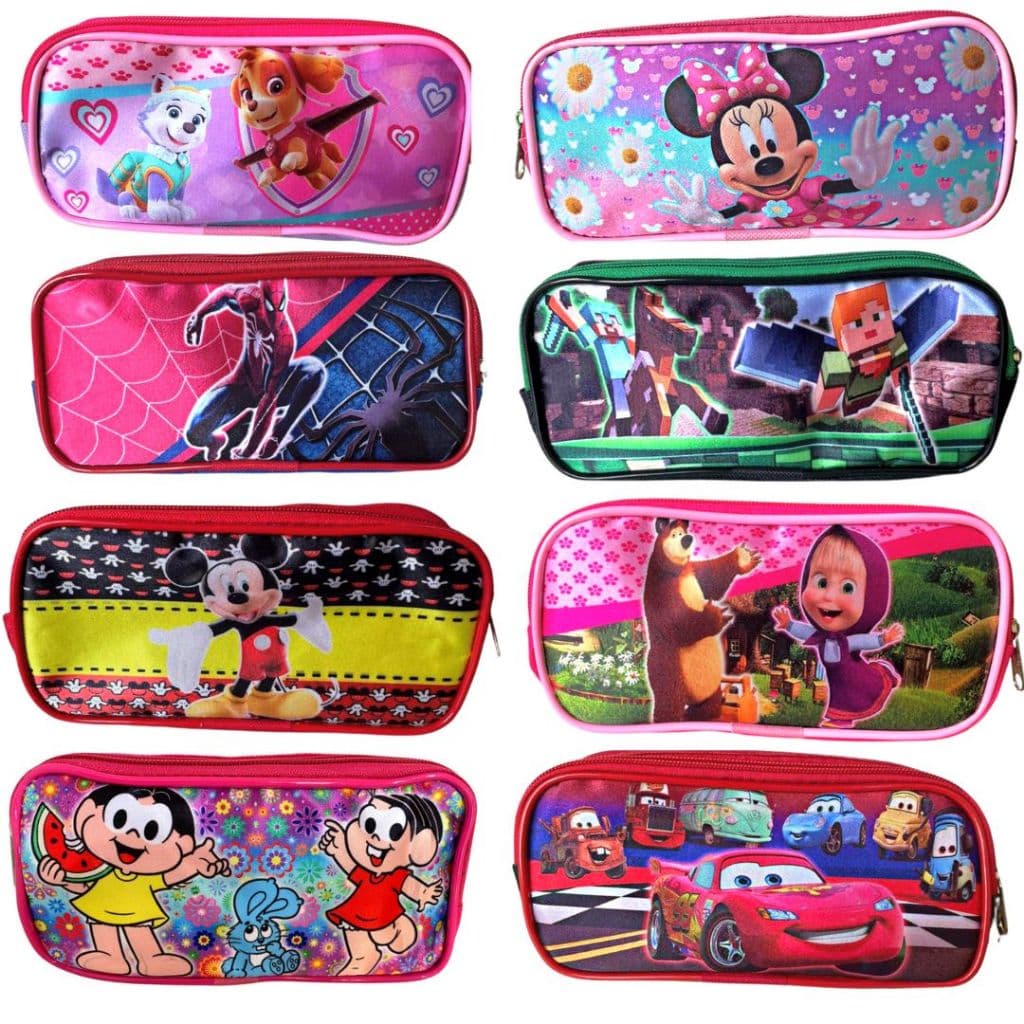 Estojo Escolar Vários Personagens 1 Divisória Menino Menina