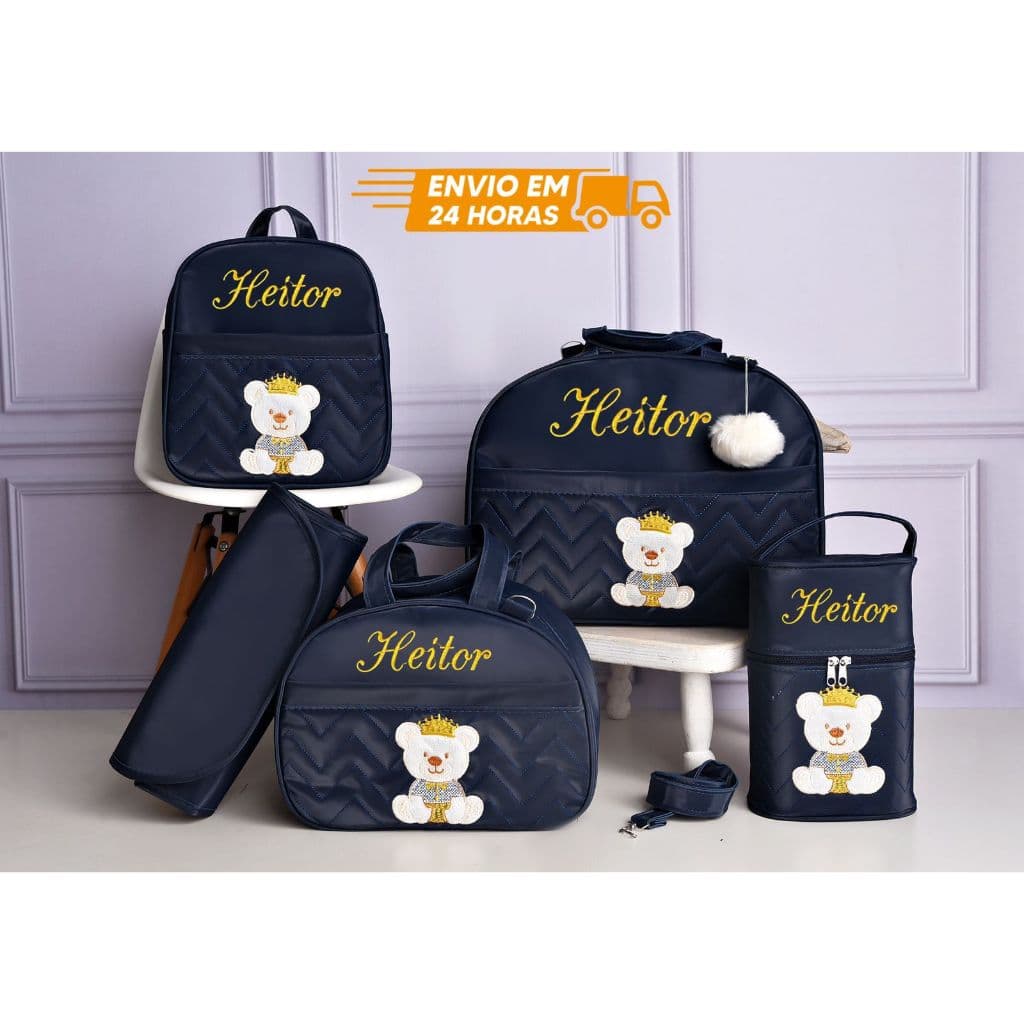 Kit bolsa maternidade classico 5 peças masculino/feminino personalizado