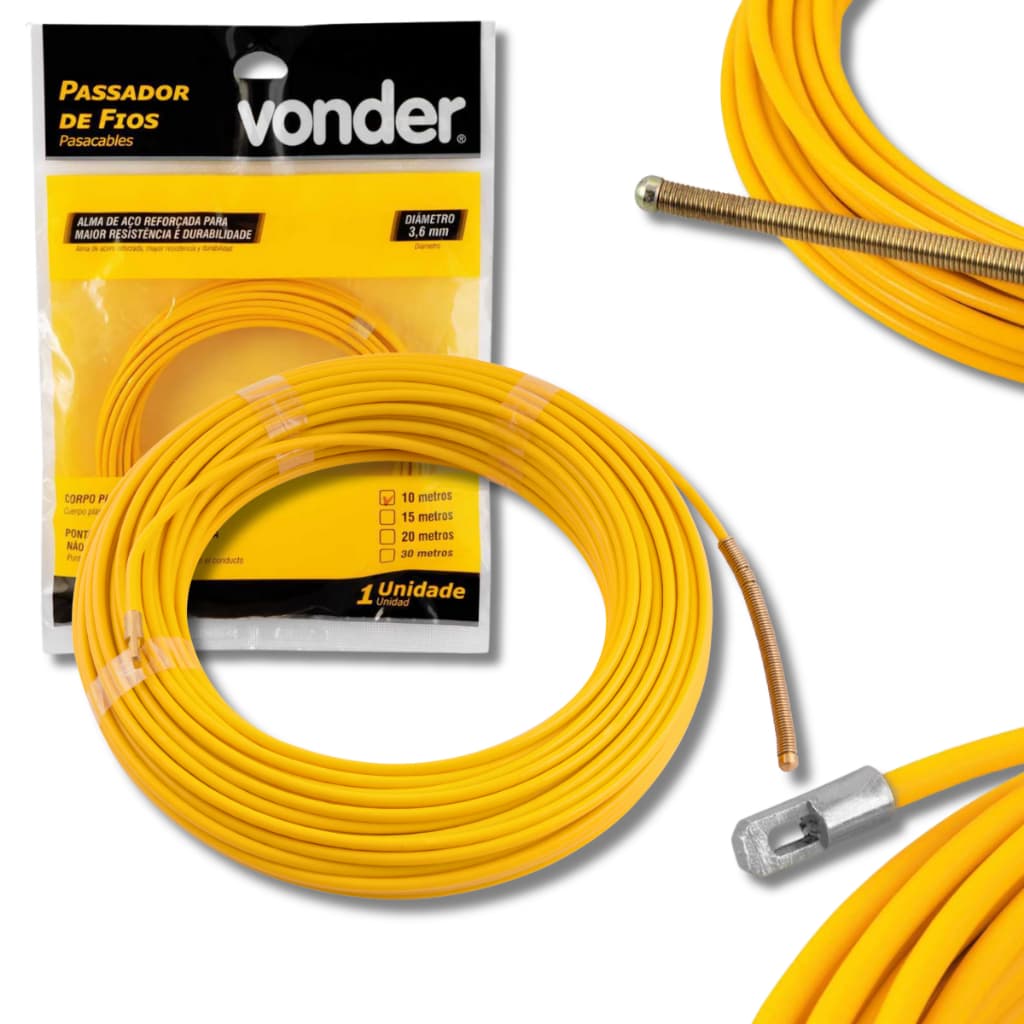 Passador de fios Sonda Para Cabos Elétricos Vonder 15m 20m 30m Com Alma de Aço