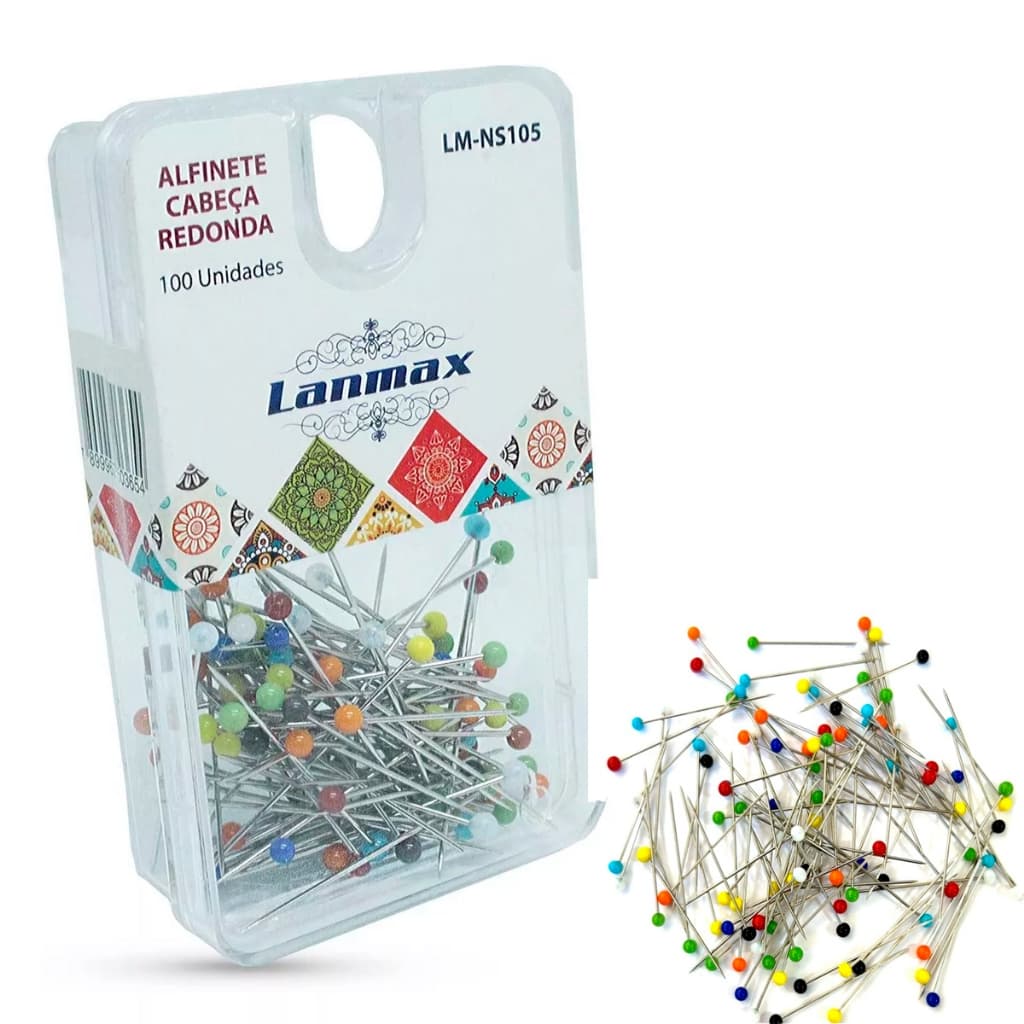 Alfinete Inox Extra Fino Cabeca de Vidro Alinhavar Patchwork
