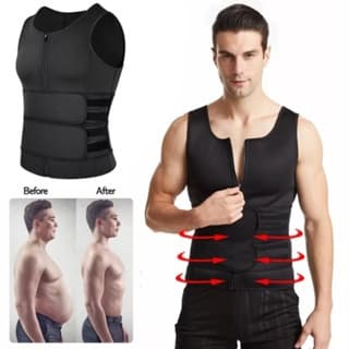 Cinta Modeladora Masculina Regata Redutora Medidas Zíper Compressão Faixa Ajustável ColeteQueima Gordura Melhora Postura