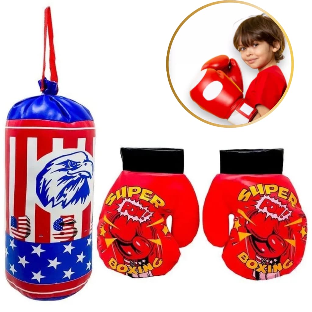 Kit Saco Boxe Infantil Mini Saco de Pancada + Par Luvas