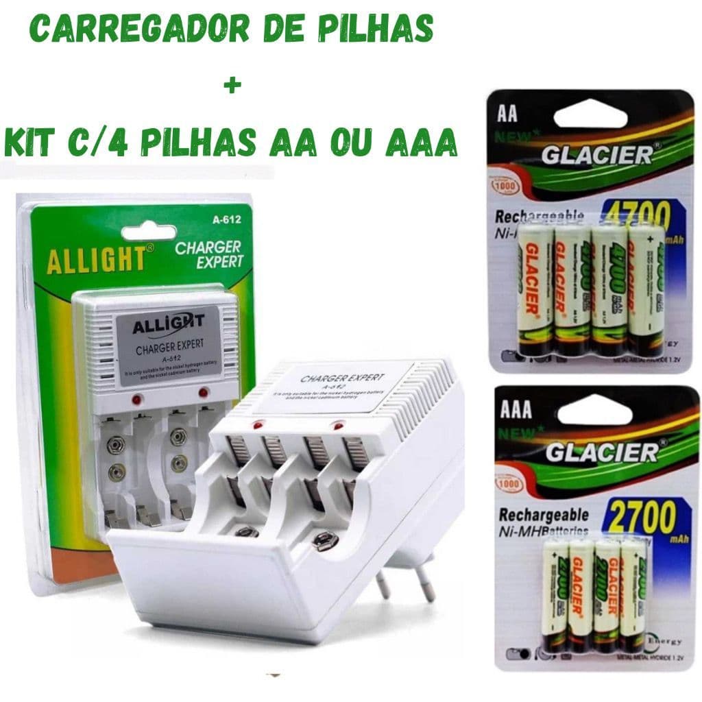 Kit Carregador De Pilhas Bateria 9v Recarregáveis