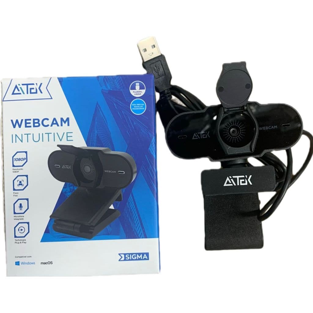AITEK Webcams intuitivas resolução 1080 e 2K Foco automático plug-and-play Microfone integrado