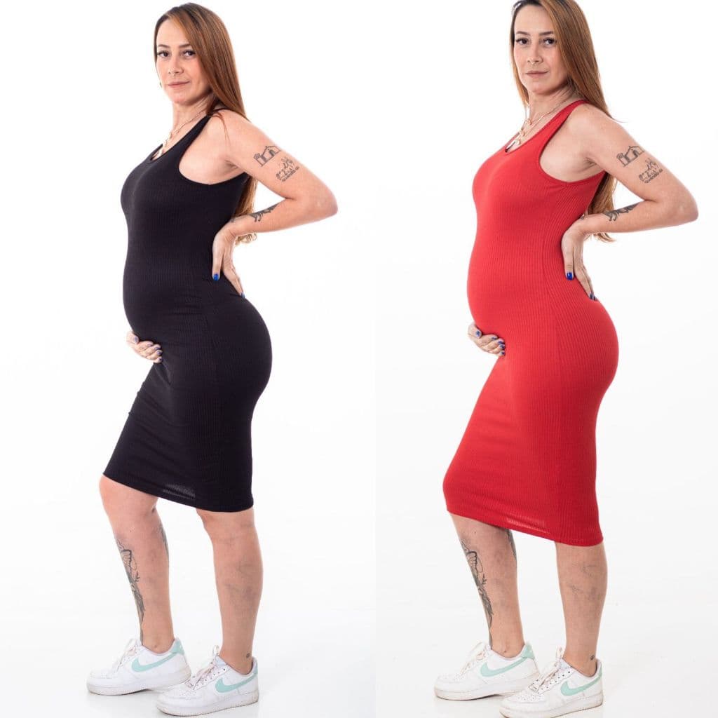 Vestido Regata Gestante Midi Gravida Maternidade Canelado Confortavel Social Casual