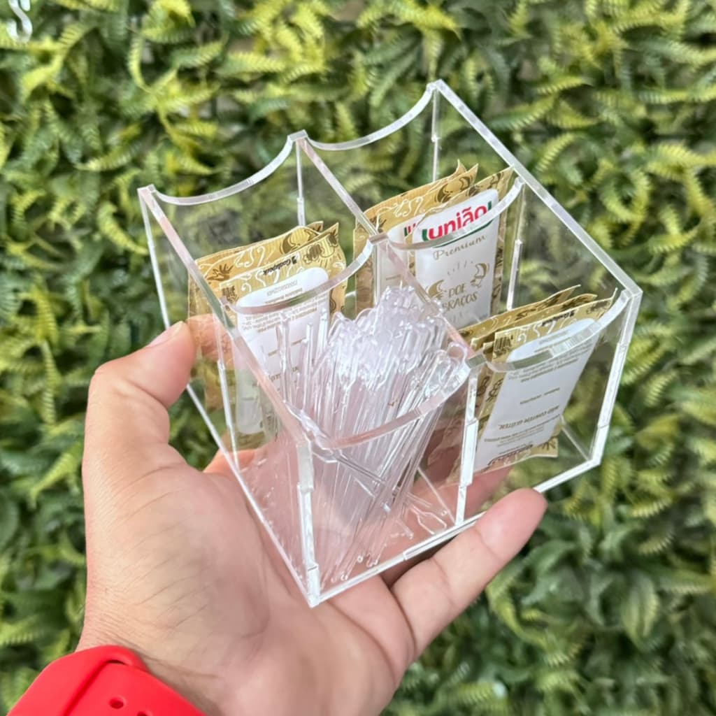 Porta Sachês Açúcar 4 Nichos Sem Tampa Acrílico Transparente