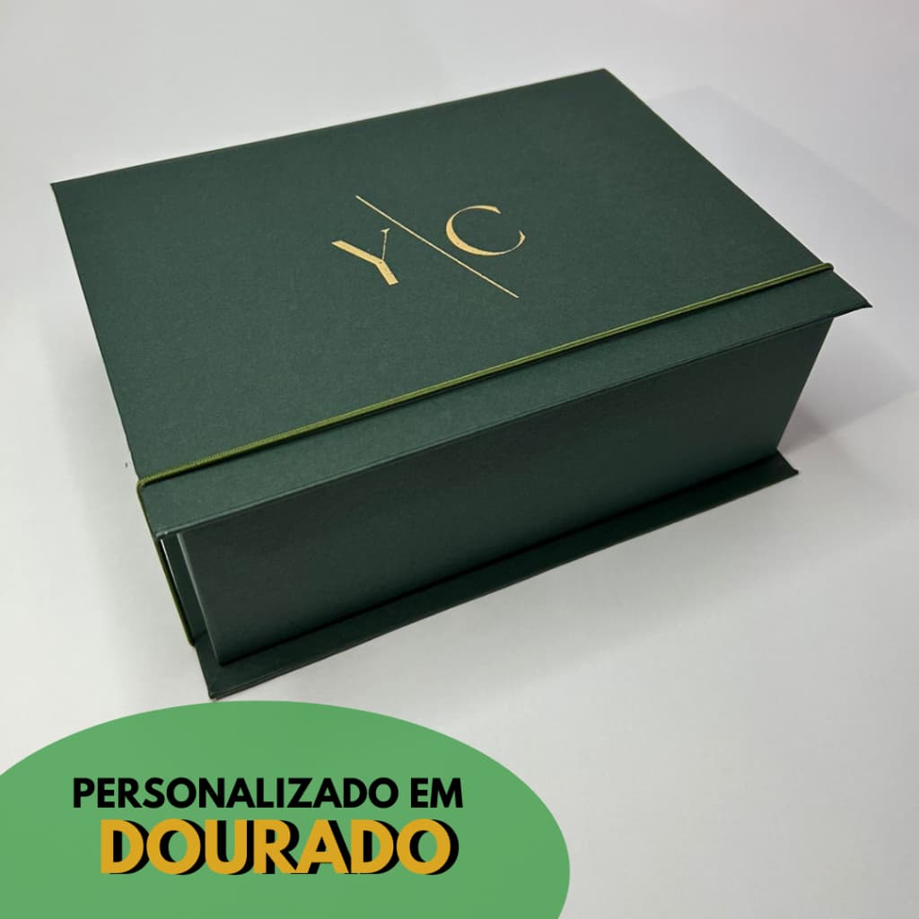 Caixa Personalizada para Padrinhos 22x16x8 cm com Iniciais DOURADA - com Elástico + Letras Dourada