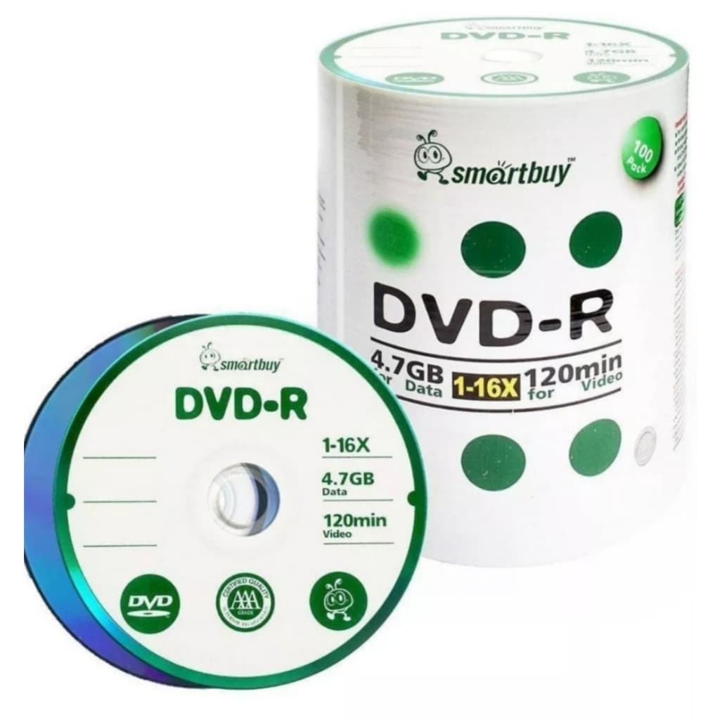 100 DVD-R SMARTBUY LOGO VERDE 4.7GB 120 MINUTOS 16X ORIGINAL