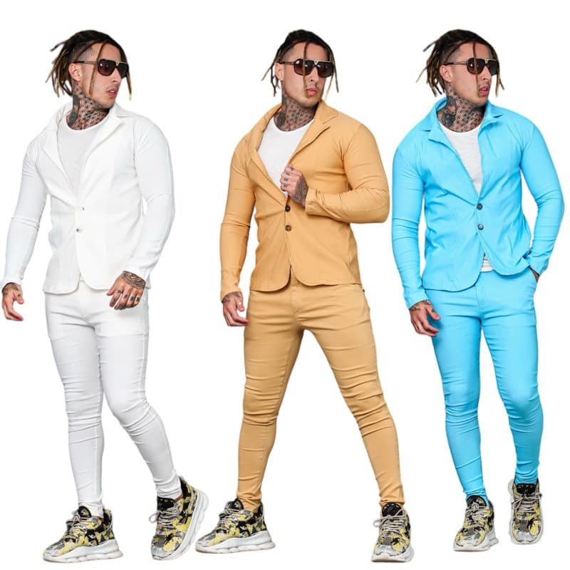 Conjunto Blazer E Calça Alfaiataria Preto Branco Masculino Unissex Slim 2 peças Esporte Fino Social