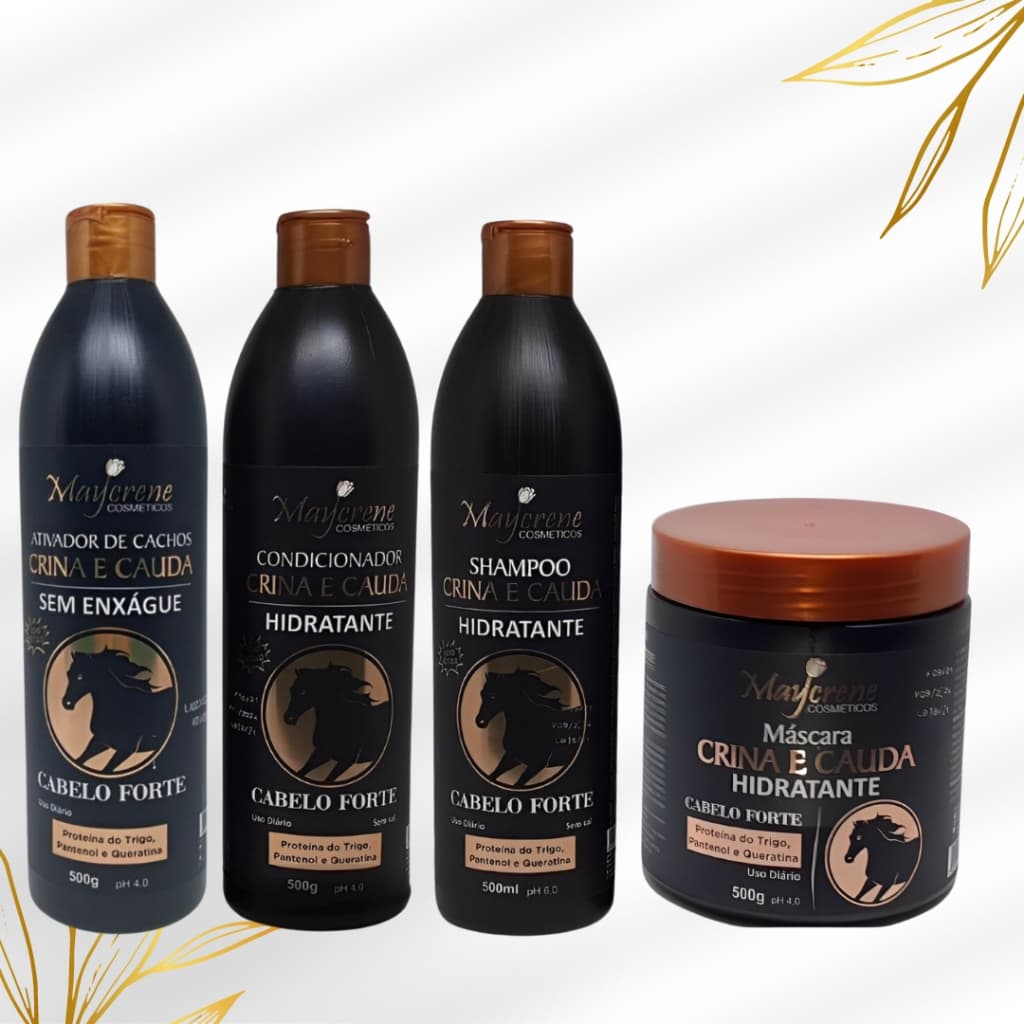 Kit Completo Shampoo + Condicionador + Mascara + Ativador De Cachos Crina e Cauda 500g Maycrene
