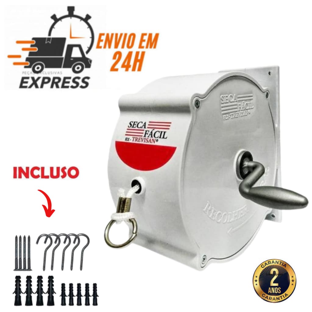 Varal Recolhivel de Parede Retrátil 30 Metros Branco - Seca Facil