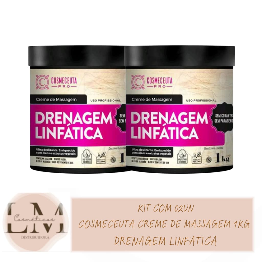 Kit com 02un Creme de Massagem Cosmeceuta Drenagem Linfatica 1kg