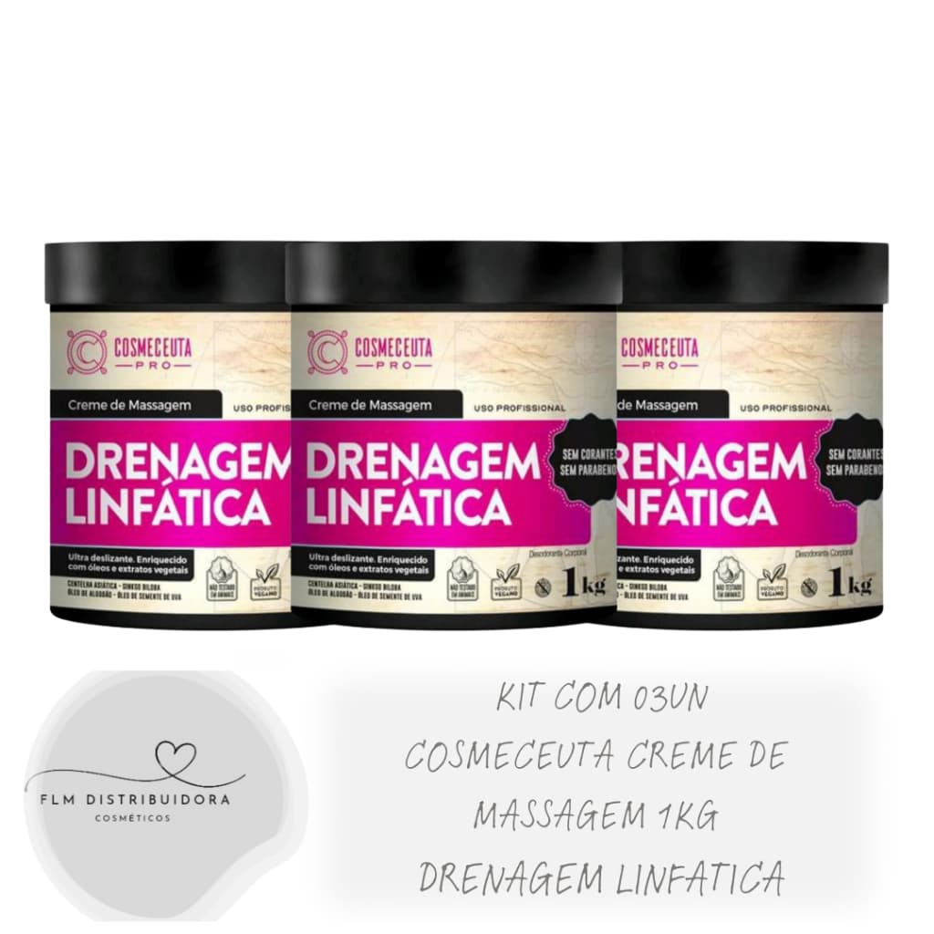 Kit com 03un Creme de Massagem Cosmeceuta Drenagem Linfatica 1kg