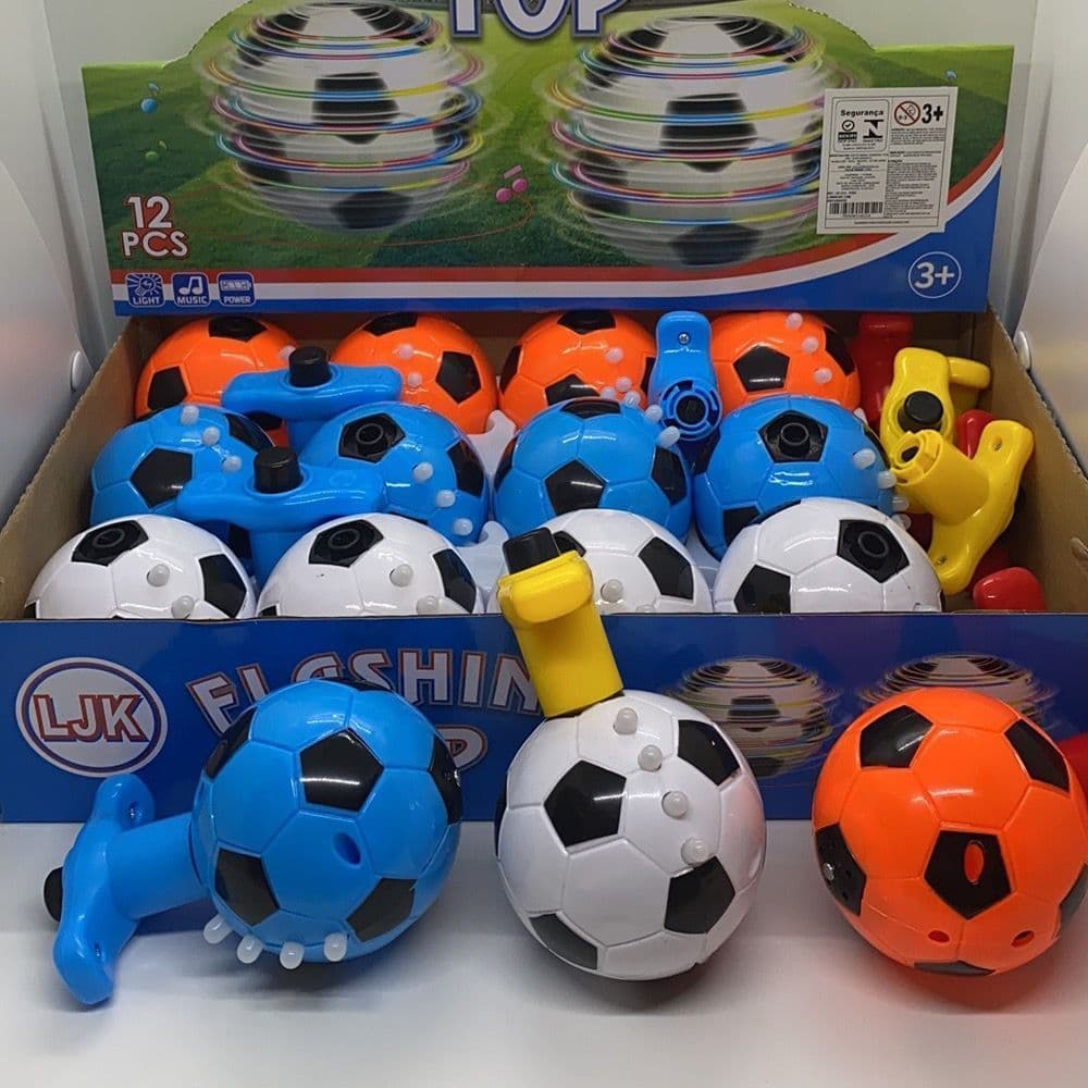 Kit 12 Pião Bola Musical Luminoso Com Luz e Som Lançador Automático em Formato de Bola