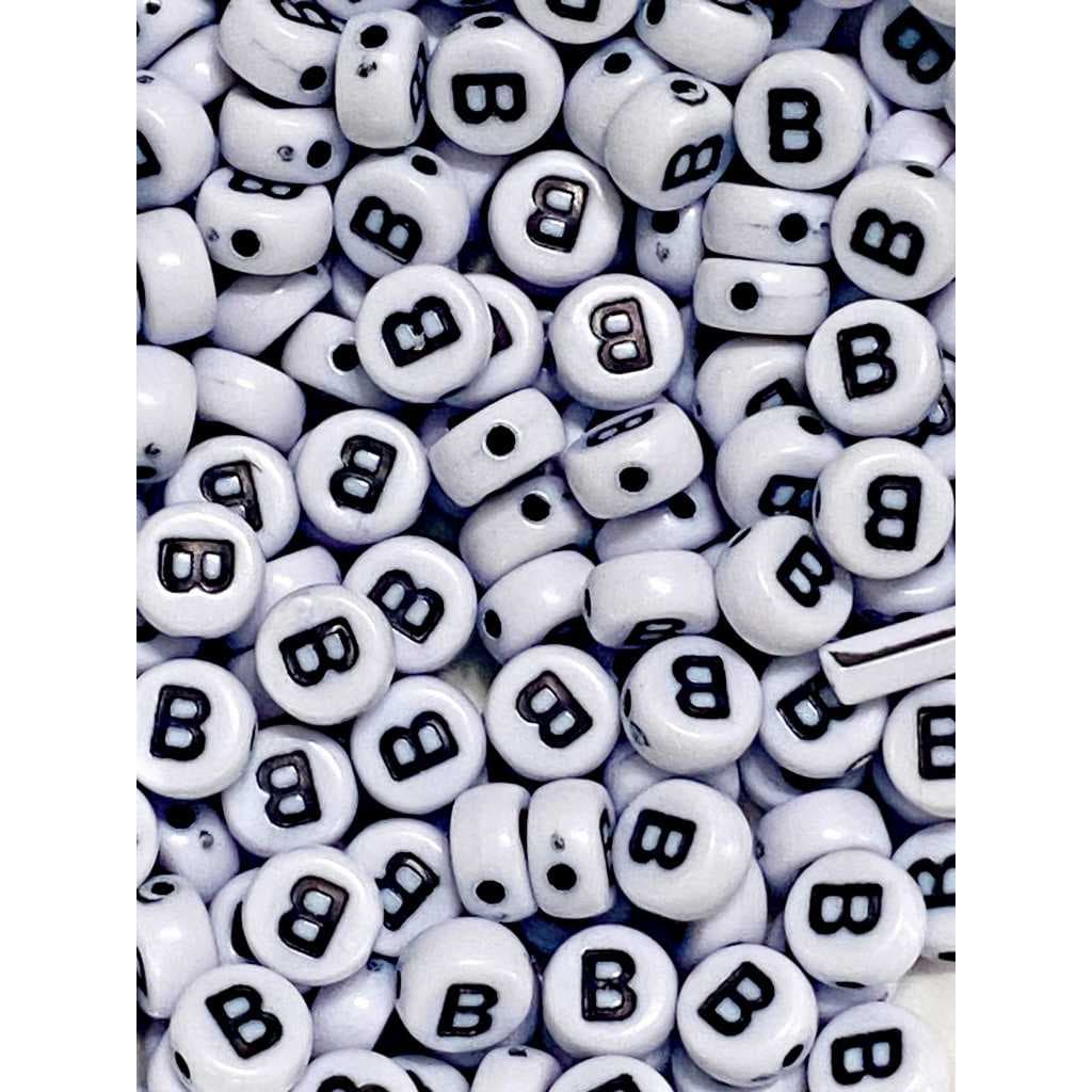 Miçangas Infantil Alfabeto Branco e Preto 7mm Da Mesma Letra Para Pulseiras e Artesanatos