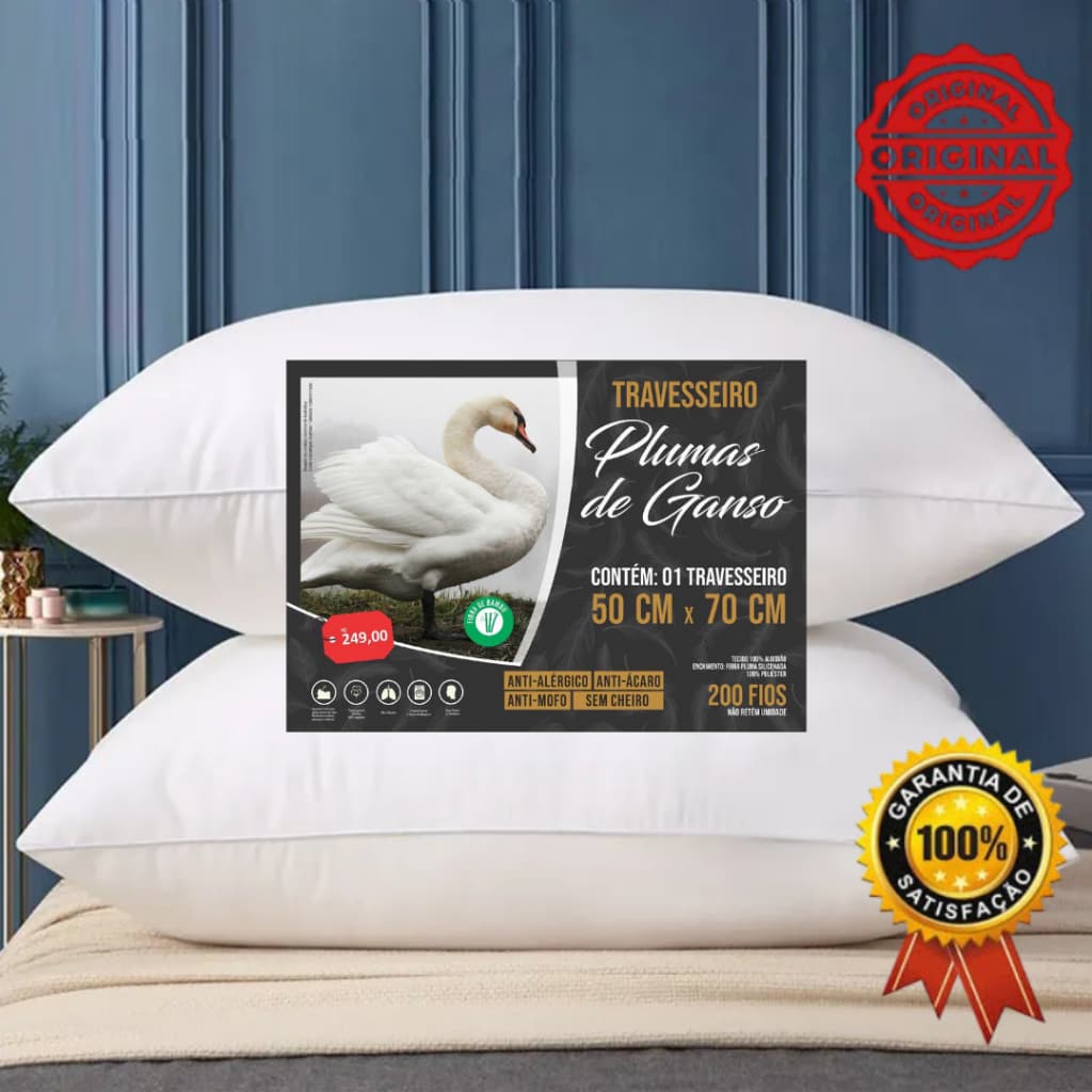 Travesseiro Pena de Ganso Pluma de Ganso Alto Macio Antialergico Ortopedico Original