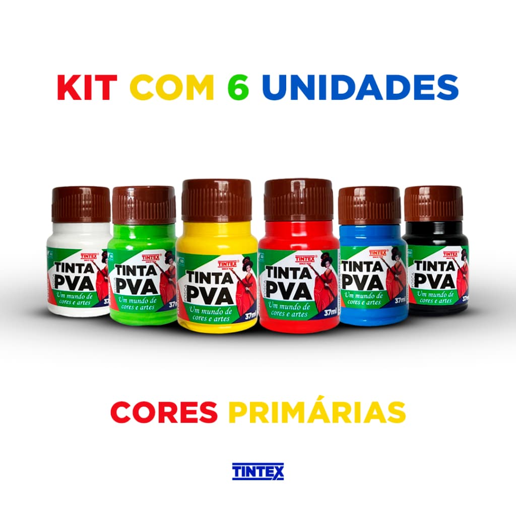 Kit c/ 6 Tinta PVA Fosca - TINTEX | 37ml [Cores Primárias]