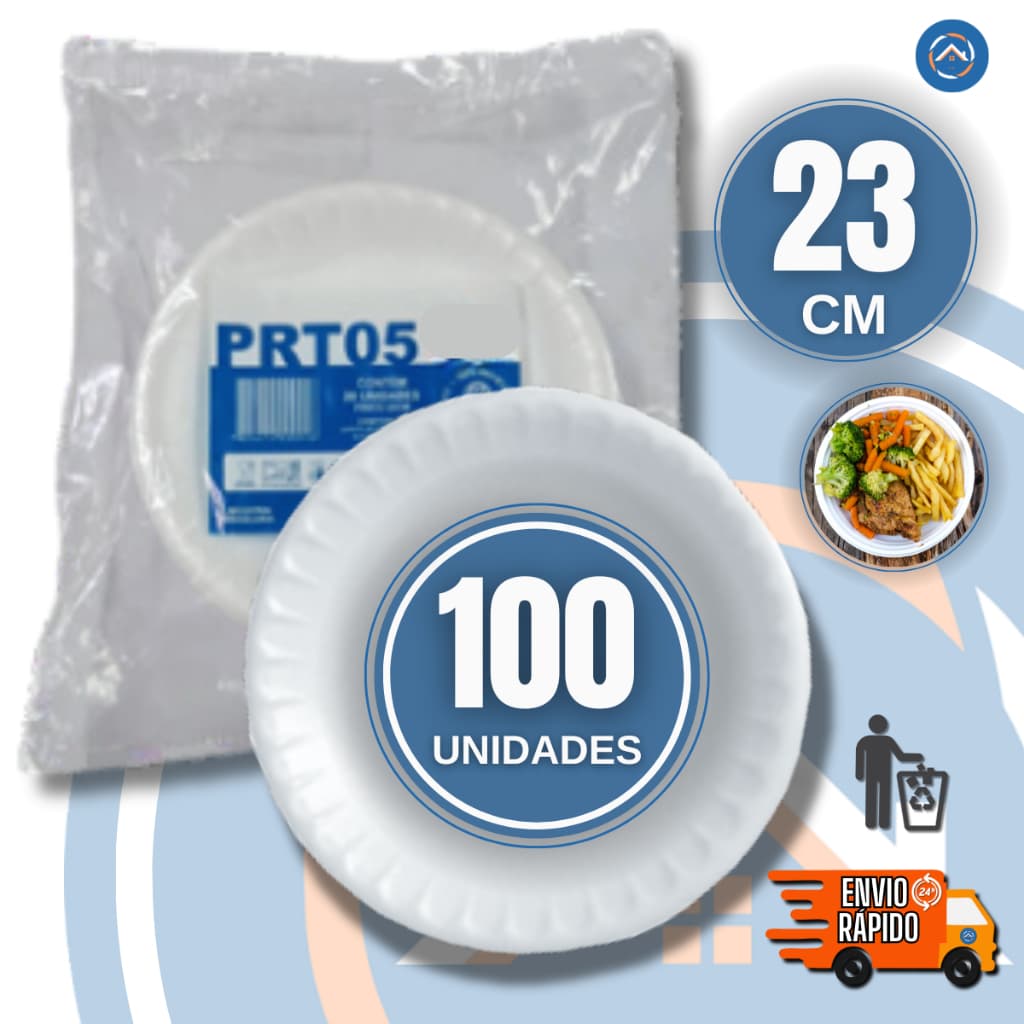 Prato de Isopor 23cm Descartável para Refeição c/100un