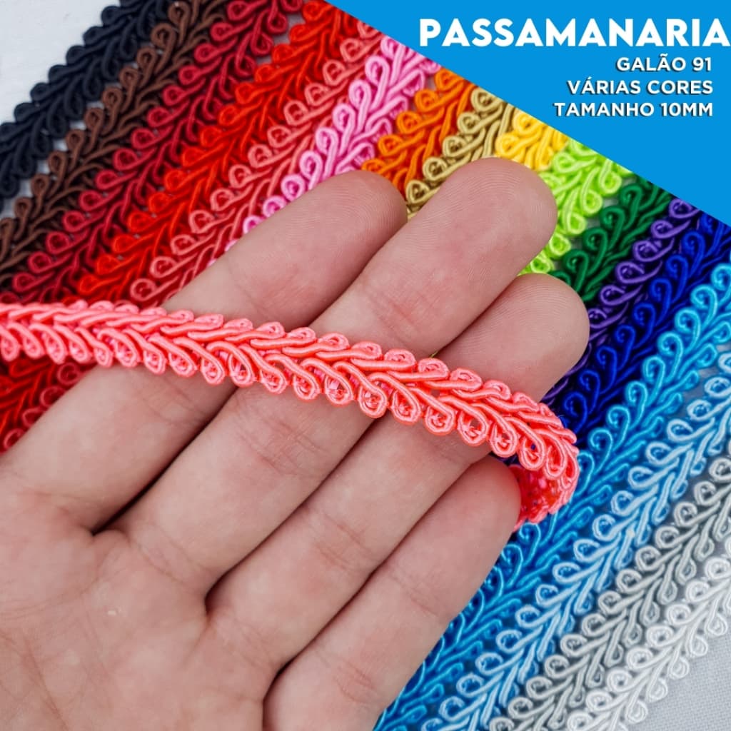 Fita Passamanaria Galão 10mm 20 Metros | Ideal p/ Laços, Customizar Roupas, Decoração Artesanato 91