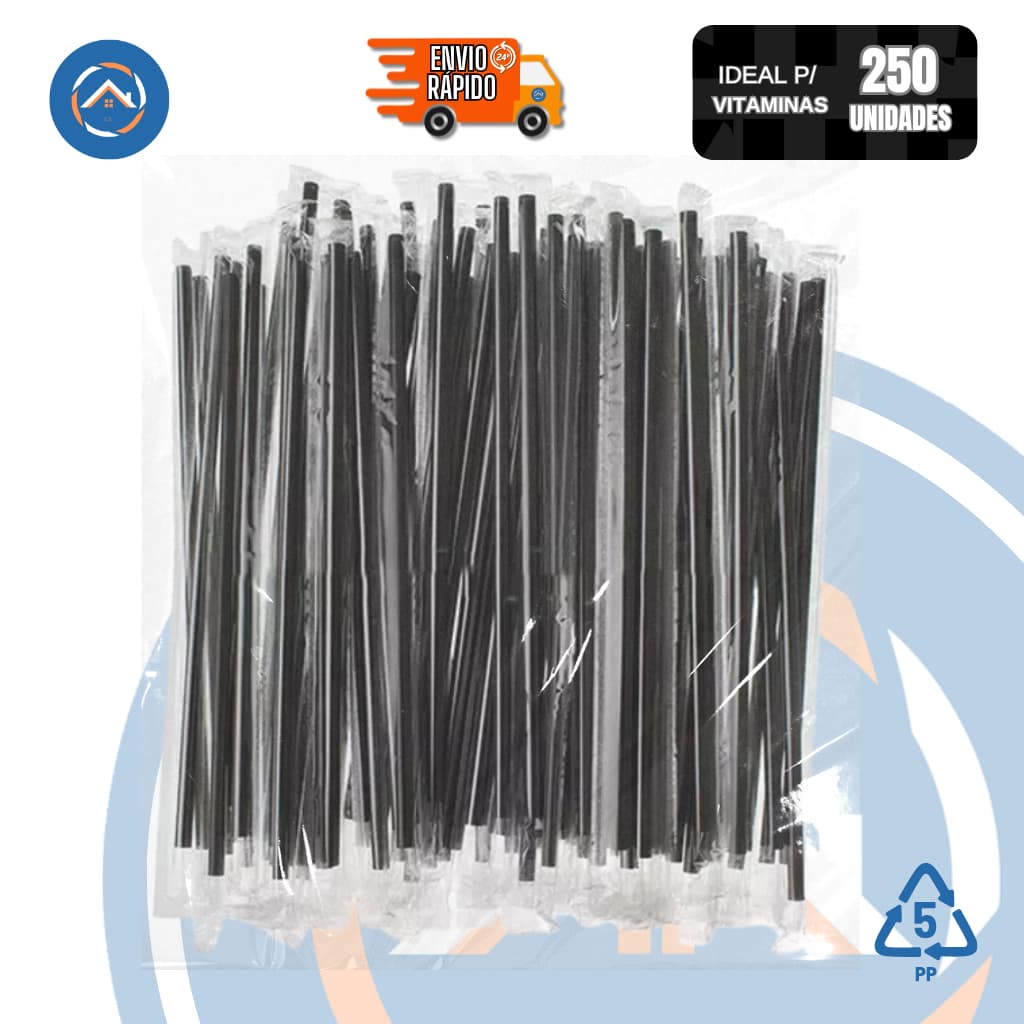 Canudo Plástico para Vitamina Preto c/250un