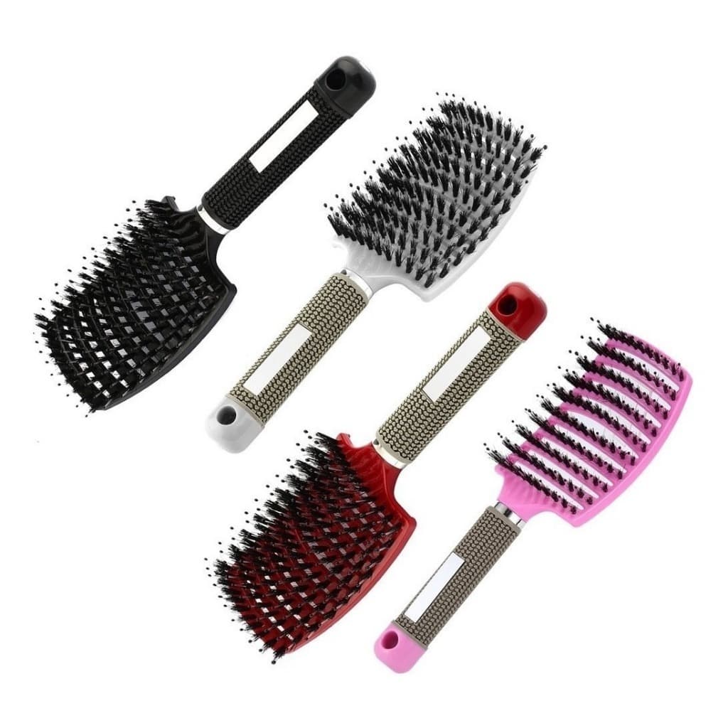 Escova Raquete Vazada Curva C/ Cerdas De Javali E Nylon