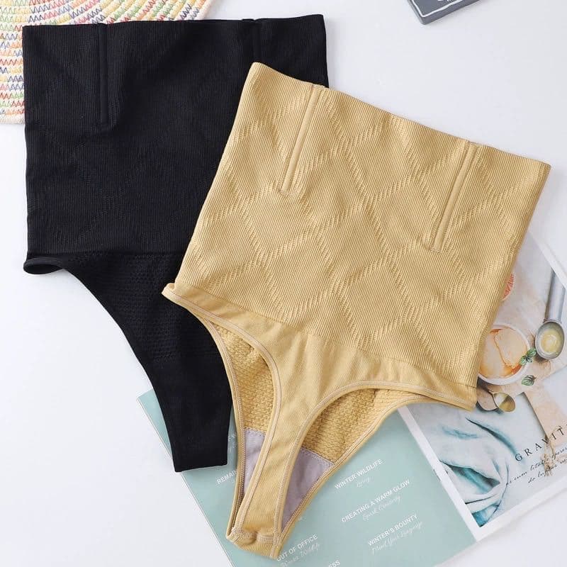 Calcinha Cinta Modeladora Afinar Cintura Alta Compressão Lingerie Fio Dental Duplo