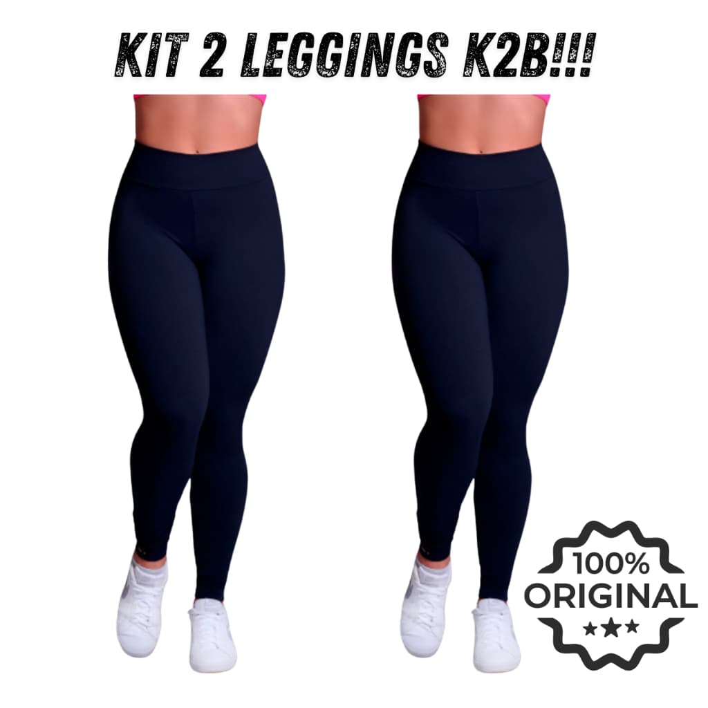Kit 2 Legging K2B Original Cintura Alta Tecido Grosso Nâo Transparente Fitness Academia Leg 7cm Cós