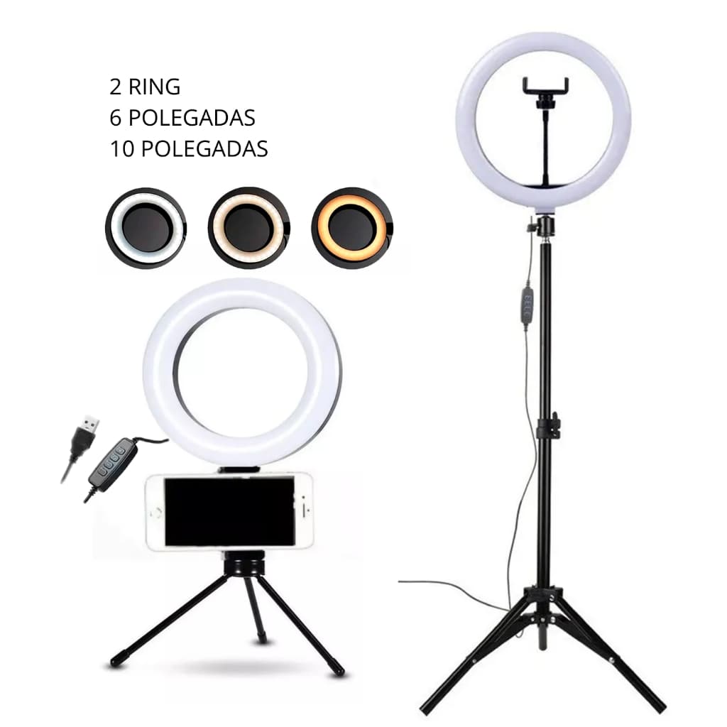 Kirt 2 Ring Light Iluminador Ring Ligth 10 Polegadas + Ring de Mesa 6 Polegadas