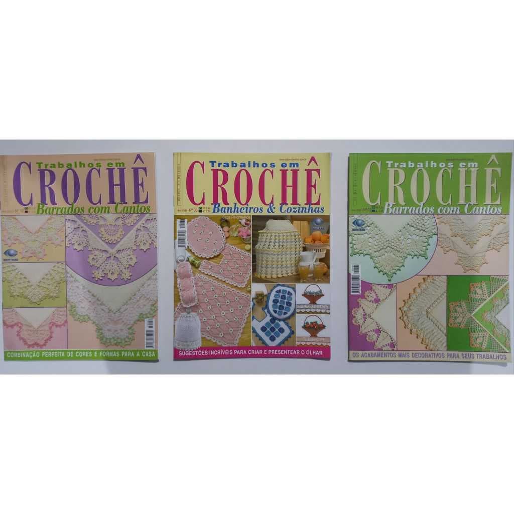 Kit 3 REVISTAS CROCHÊ Editora Central CROCHÊ Barrados com Cantos e Banheiros e Cozinhas