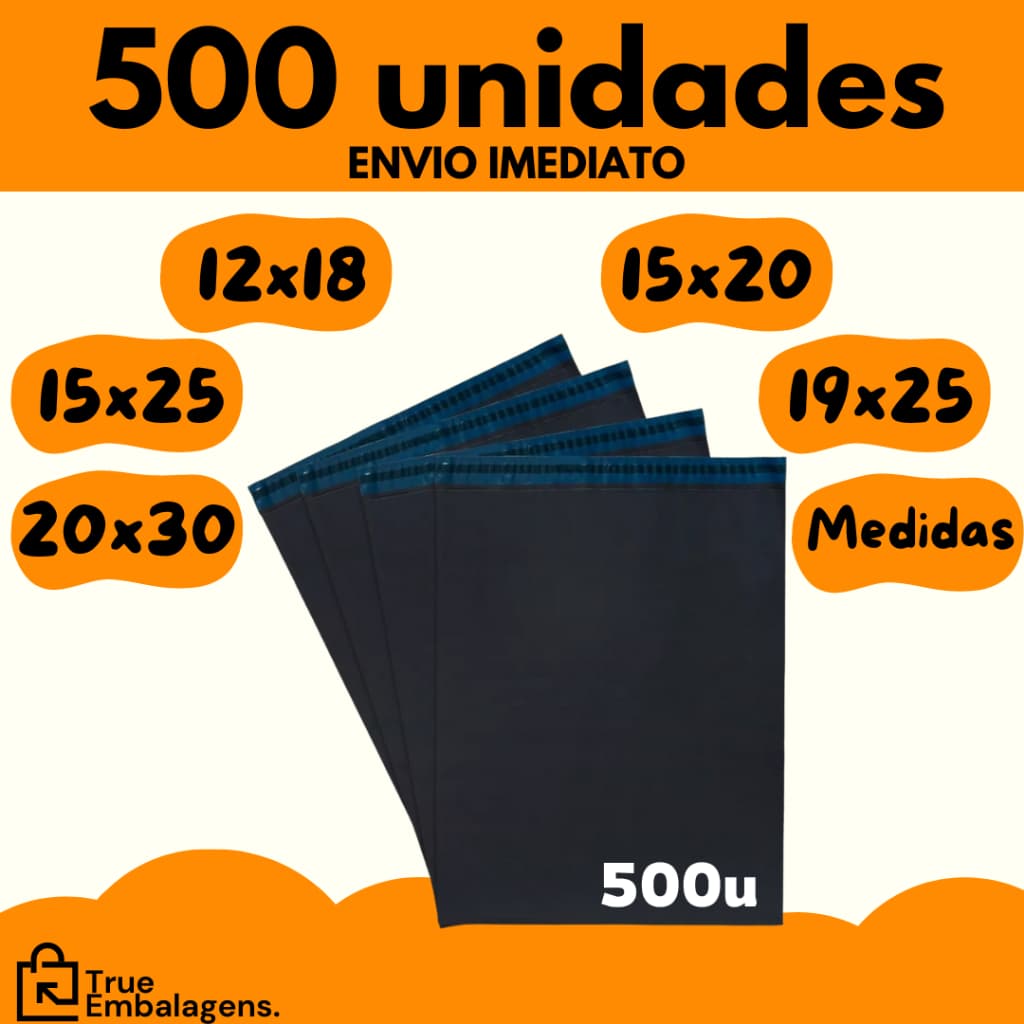 Kit 500 Envelope Segurança Embalagem Envio Tamanhos 12x18 15x20 15x25 19x25 20x30 26x36 32x40 40x50