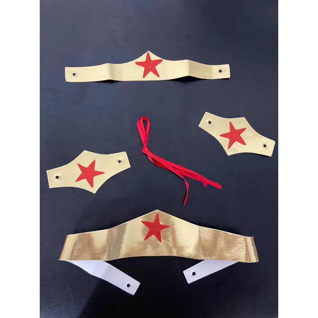 kit Acessorio da mulher maravilha tamanho unico - braceletes + cintutao + coroa