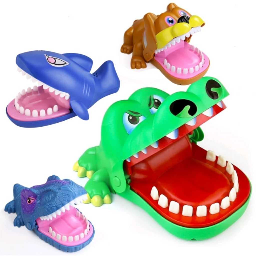 KIT BRINQUEDOS INFANTIS CROCODILO DENTISTA MORDE DEDO JACARÉ APERTA DENTE ORIGINAL GRANDE JOGOS INTERATIVOS