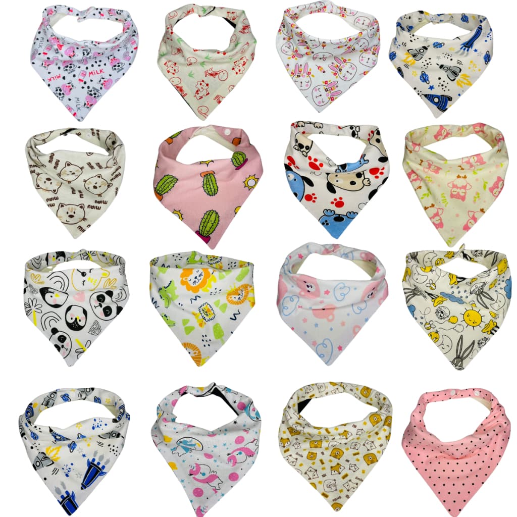 5 Babadores Bandana Com botão 100% algodão para seu bebê Menina e Menino