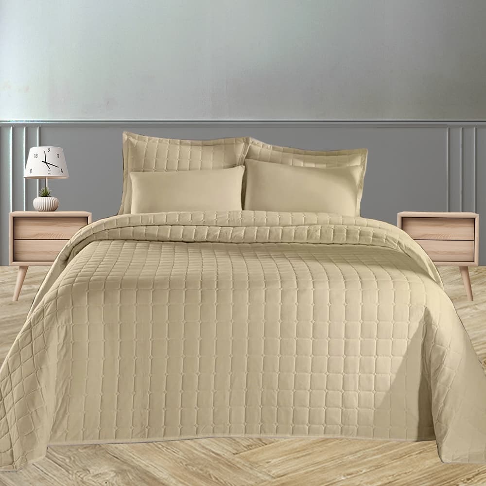 Kit Colcha Cobre Leito Casal Padrão / Queen Size Percal 400 Fios Dupla Face 3 Peças Porta Travesseiro Aba Americana