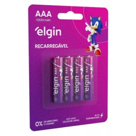 Pilha Recarregável Elgin Aaa 1000mah 1,2v Blister C/04 Unid