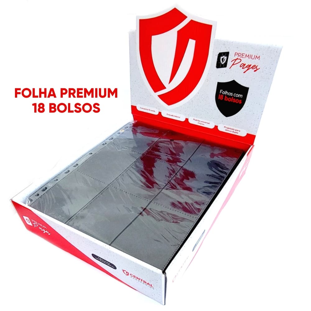 Folha Preta Premium para Fichário 18 bolsos 3x3 Central Cartas Pokémon Magic Álbum Pasta Tamanho A4