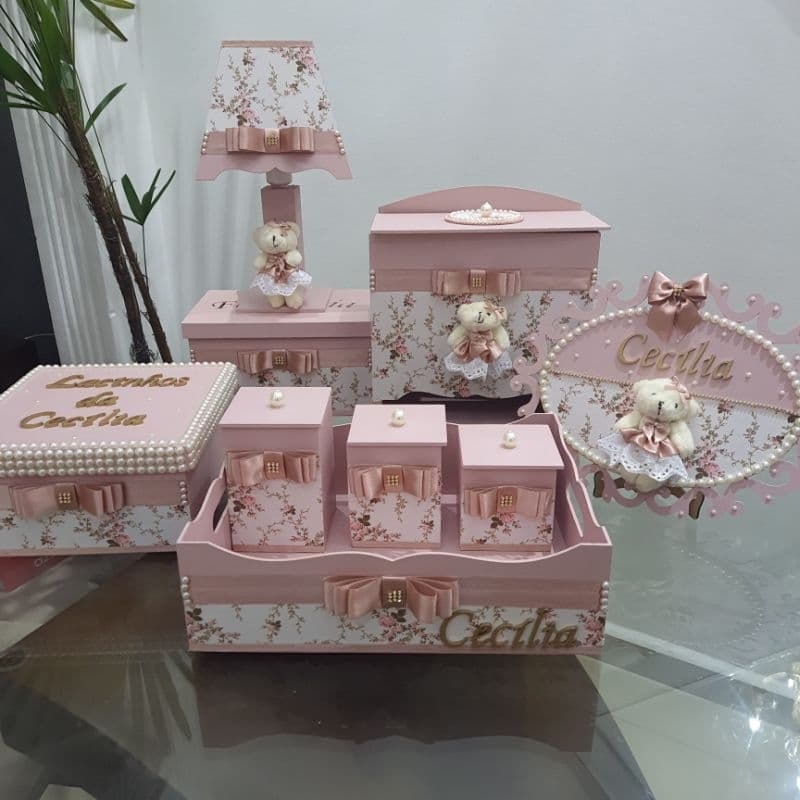 kit de Higiene rosê floral 9 peças