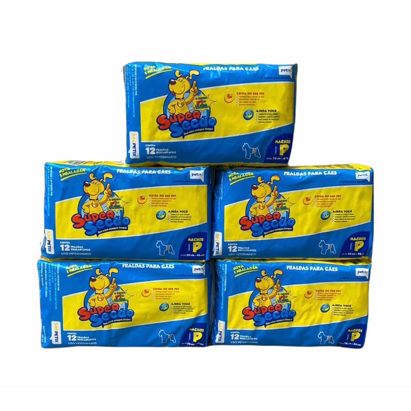 5 Pacotes Fralda Super Secão P Macho Descartável Pet 60 Un Cachorro Cães