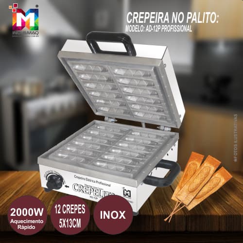 Máquina De Crepe No Palito Crepeira 12 cav Prof. - Inovamaq