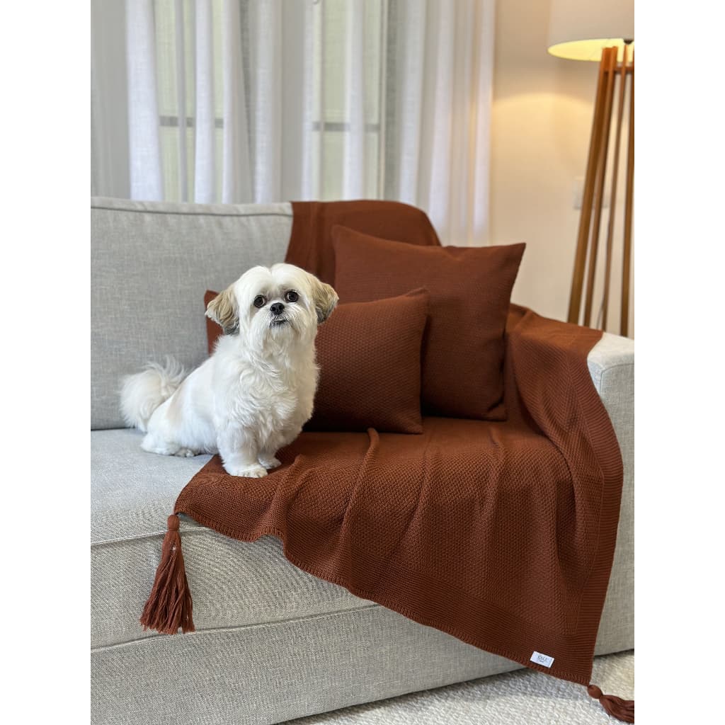 Peseira Manta Decorativa Pompom Sofá Sala Cama Luxo Tricot 150x90cm