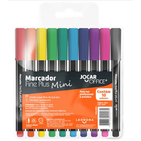 MARCADOR MINI FINELINER PONTA 0.4 - ESTOJO C/ 10 CORES JOCAR OFFICE