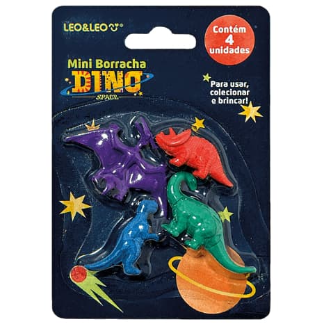 MINI BORRACHA FORMATO DINO - 1 BLISTERS CORES SORTIDAS LEO&LEO