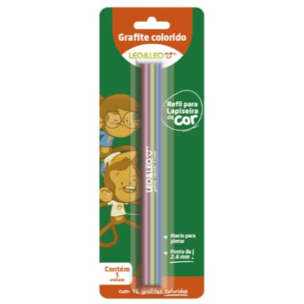 REFIL LAPISEIRA DE COR 2.6 - CAIXA C/ 12 GRAFITES COLORIDOS LEO&LEO