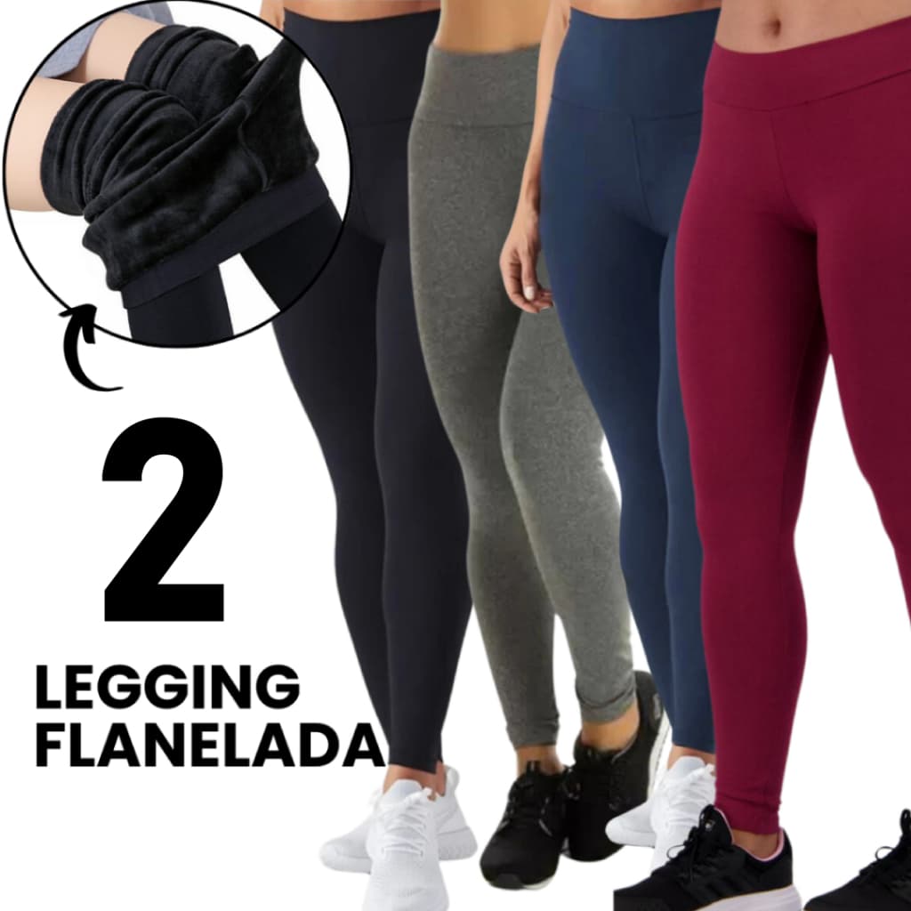 Kit 2 Calça Legging Flanelada Peluciada Costura Reforçada Cos Alta Forrada reforçada Alta Qualidade